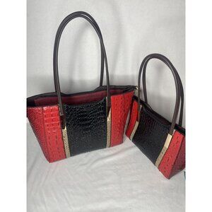 Matching Pair F. Italy Shoulder Bag/Handbag Alligator Leather Red Black‎